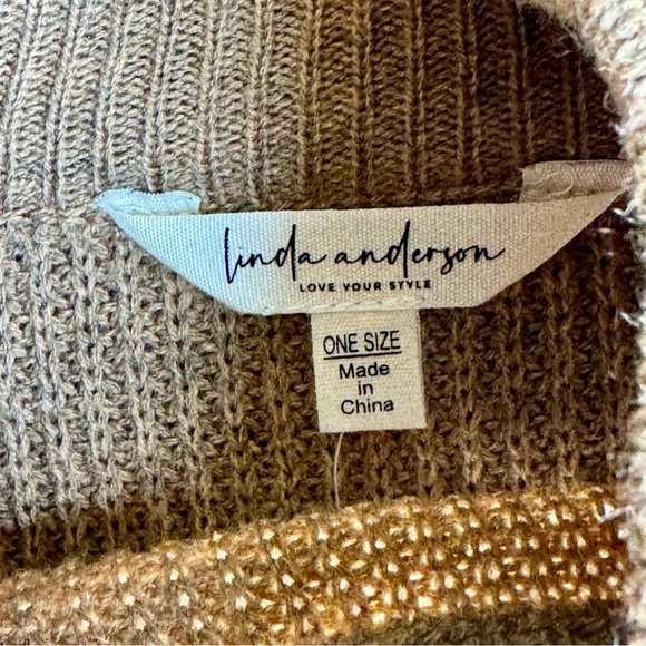 Linda Anderson Button-Side Knit Cape Sweater Poncho – Camel Brown – One Size - Picture 4 of 15